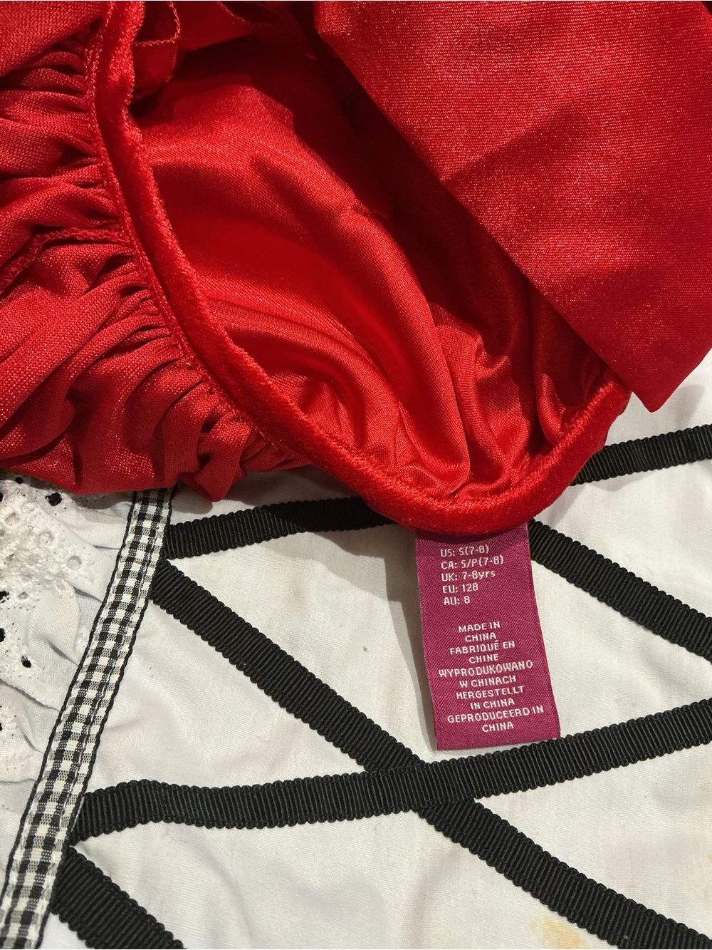 Red Little Red Riding Hood Girls' Costume with White Apron & Coat/Cap - Picture 14 of 15